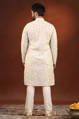 Cream embroidered kurta pajama
