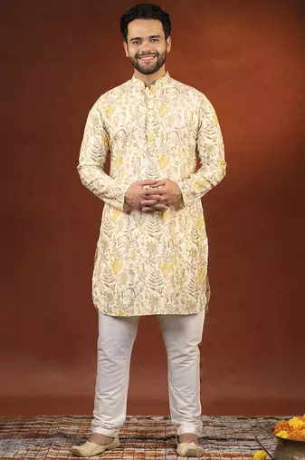 Cream embroidered kurta pajama