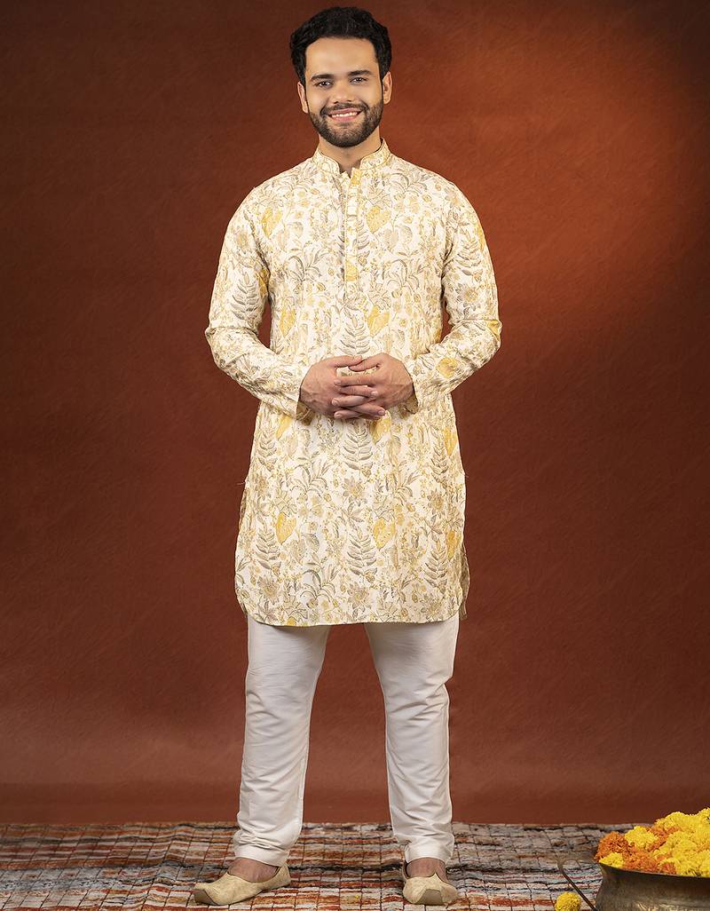 Cream embroidered kurta pajama