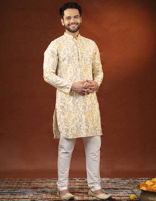 Cream embroidered kurta pajama 4
