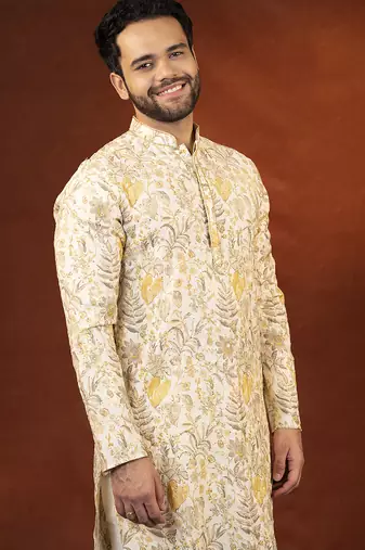 Cream embroidered kurta pajama