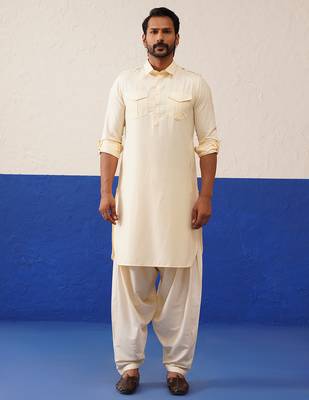 Cream pure cotton pathani with salwar set 1