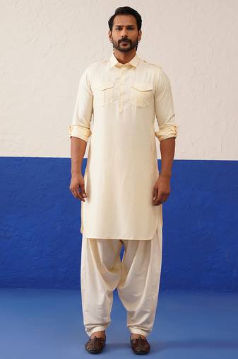 Cream pure cotton pathani with salwar set