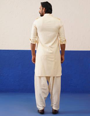 Cream pure cotton pathani with salwar set 5