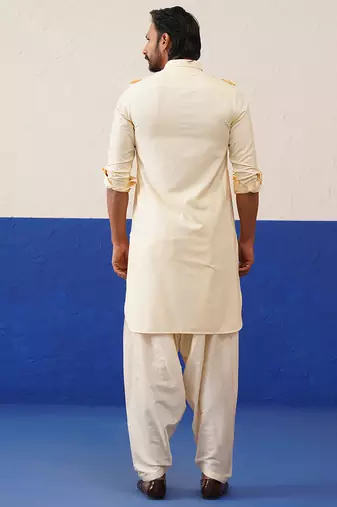 Cream pure cotton pathani with salwar set
