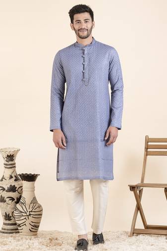 Blueish grey embroidered kurta pajama