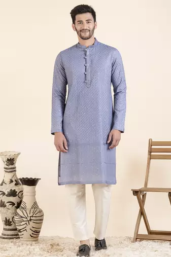 Blueish grey embroidered kurta pajama