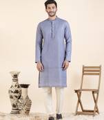 Blueish grey embroidered kurta pajama