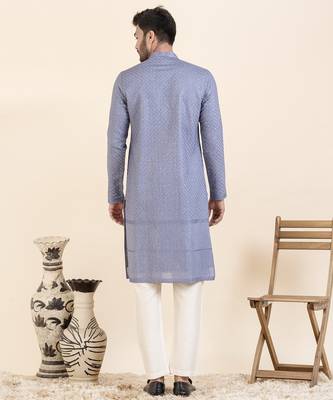 Blueish grey embroidered kurta pajama 2