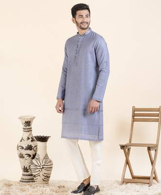 Blueish grey embroidered kurta pajama 3