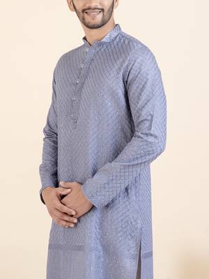 Blueish grey embroidered kurta pajama 5