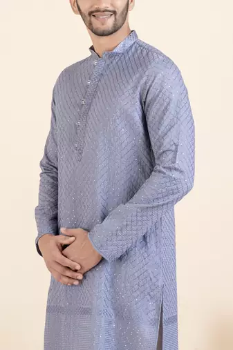 Blueish grey embroidered kurta pajama