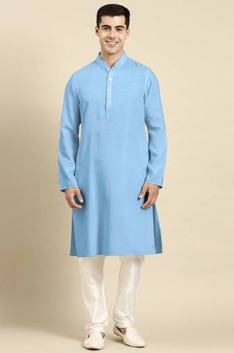 Blue light twill weave cotton kurta  set