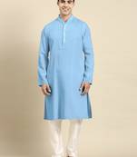 Blue light twill weave cotton kurta  set