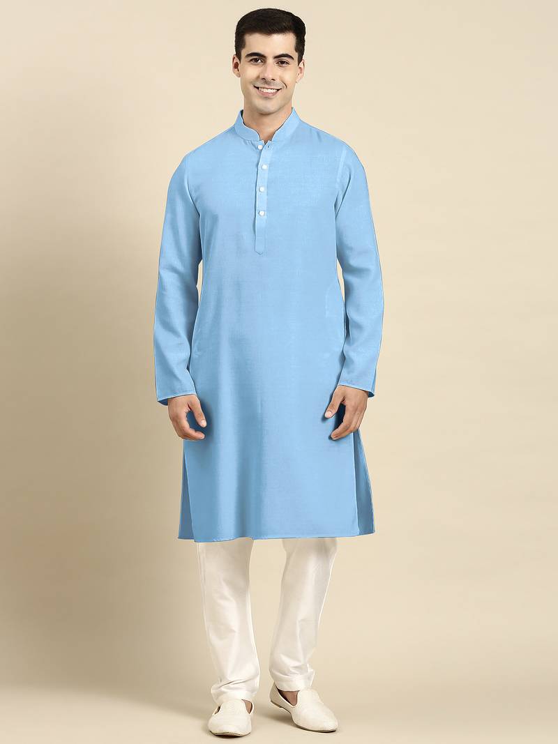 Blue light twill weave cotton kurta  set