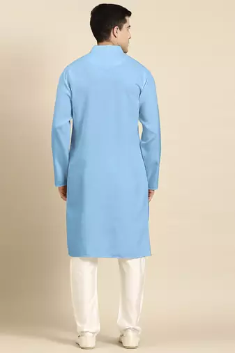 Blue light twill weave cotton kurta  set
