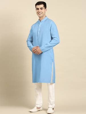 Blue light twill weave cotton kurta  set 3
