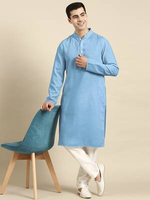 Blue light twill weave cotton kurta  set 4
