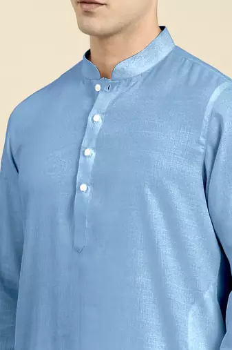 Blue light twill weave cotton kurta  set