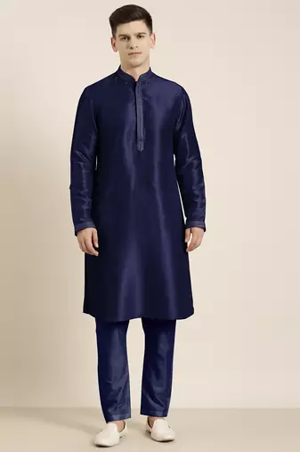 Navy blue embroidered kurta pajama
