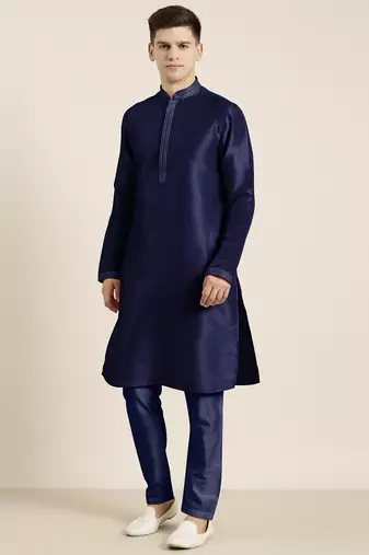 Navy blue embroidered kurta pajama