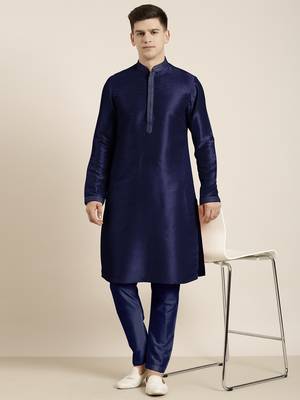 Navy blue embroidered kurta pajama 4