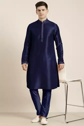 Navy blue embroidered kurta pajama