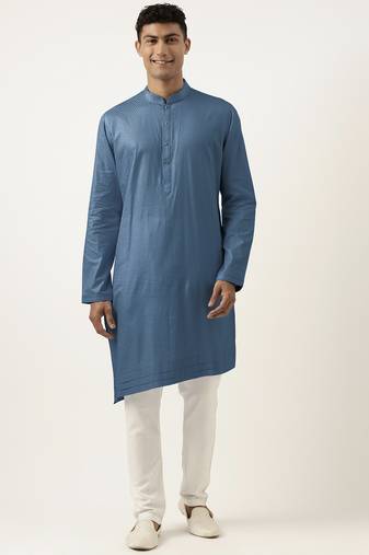 Cobalt blue asymmetrical cotton kurta pajama