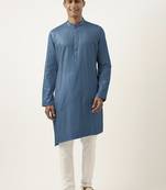 Cobalt blue asymmetrical cotton kurta pajama