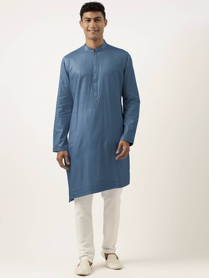 Cobalt blue asymmetrical cotton kurta pajama