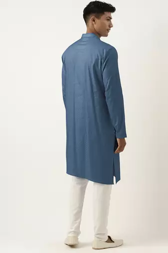 Cobalt blue asymmetrical cotton kurta pajama