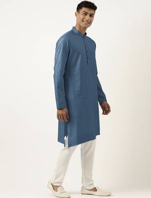 Cobalt blue asymmetrical cotton kurta pajama 3