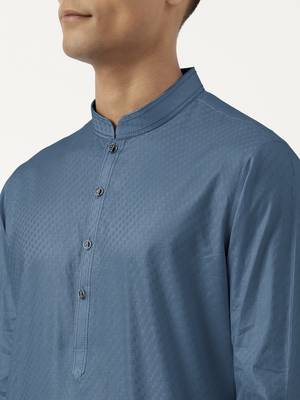 Cobalt blue asymmetrical cotton kurta pajama 5