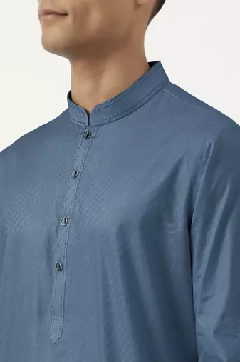 Cobalt blue asymmetrical cotton kurta pajama