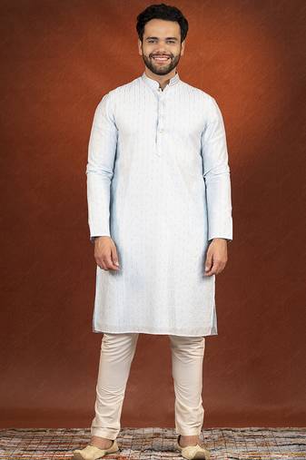 Light blue embroidered kurta pajama