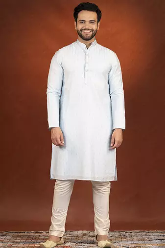 Light blue embroidered kurta pajama