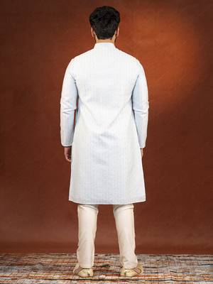 Light blue embroidered kurta pajama 5