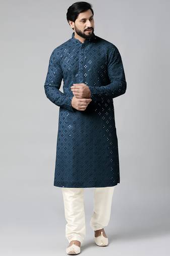 Blue mirror embroidery kurta pajama