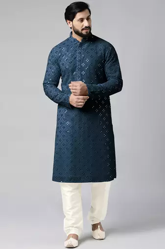 Blue mirror embroidery kurta pajama