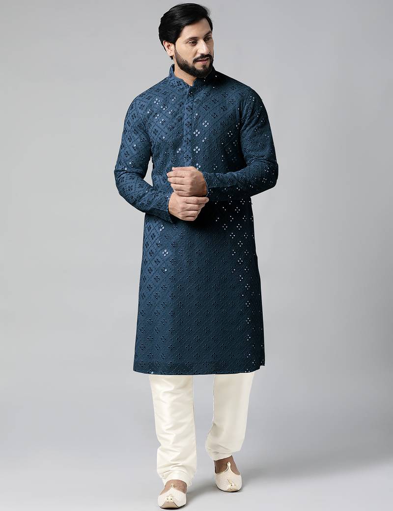 Blue mirror embroidery kurta pajama