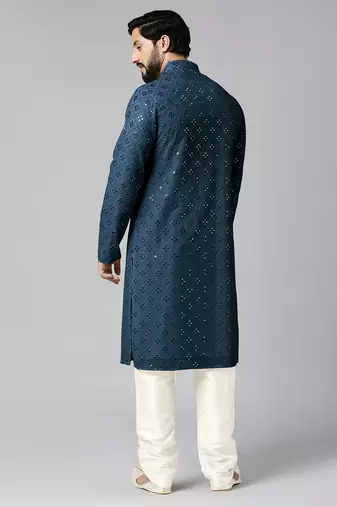 Blue mirror embroidery kurta pajama