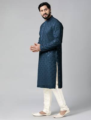 Blue mirror embroidery kurta pajama 3