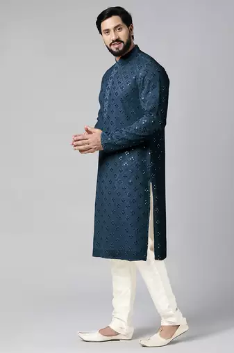 Blue mirror embroidery kurta pajama