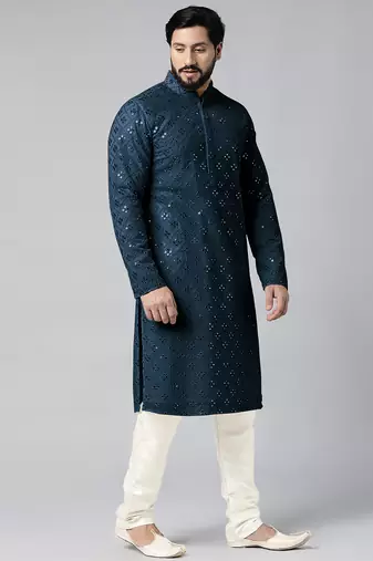 Blue mirror embroidery kurta pajama