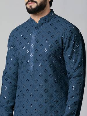 Blue mirror embroidery kurta pajama 5