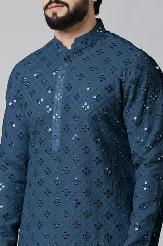Blue mirror embroidery kurta pajama
