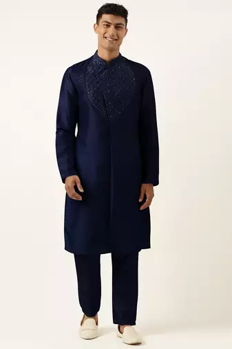 Blue embroidery angrakha kurta pajama