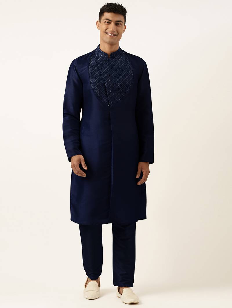 Blue embroidery angrakha kurta pajama