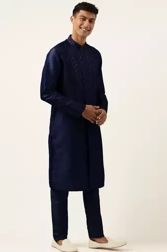 Blue embroidery angrakha kurta pajama
