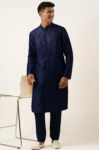 Blue embroidery angrakha kurta pajama